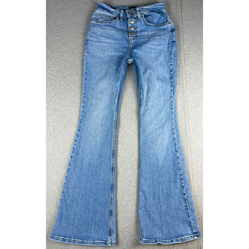 Lee Heritage Button Fly Flare Jeans Womens 4M High Rise Clear Fade Stretch